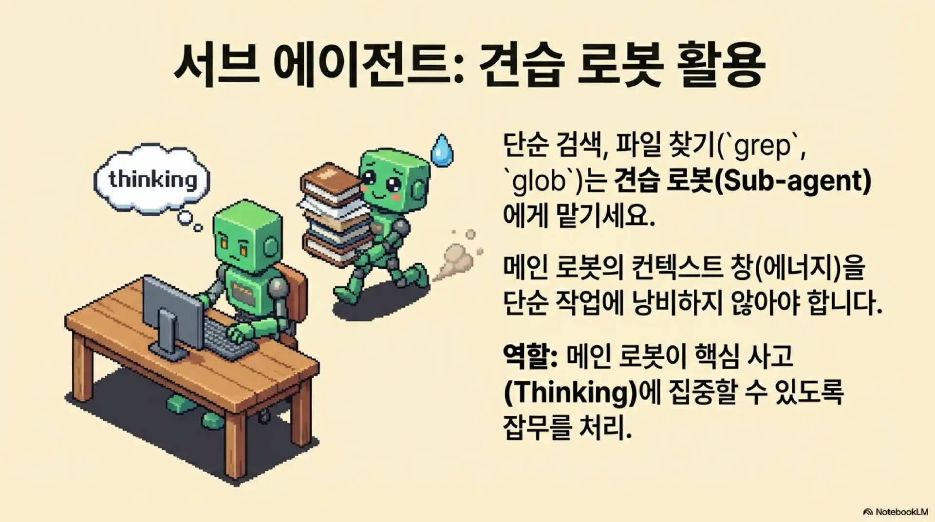 슬라이드 10: 서브 에이전트 - 견습 로봇 활용