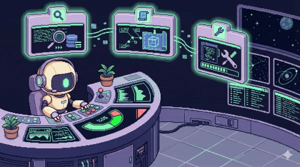 AI 코딩 에이전트가 복잡한 코드베이스를 분석하는 모습