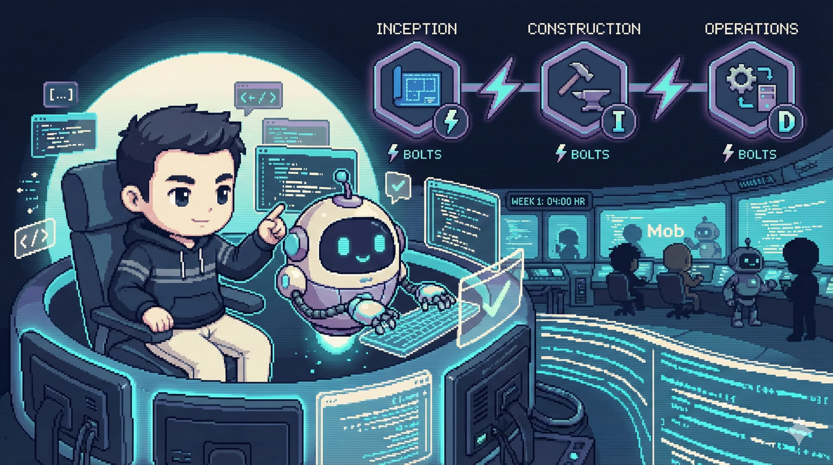 개발자와 AI 로봇이 협업하는 16비트 픽셀아트, AI-DLC 3단계 워크플로우