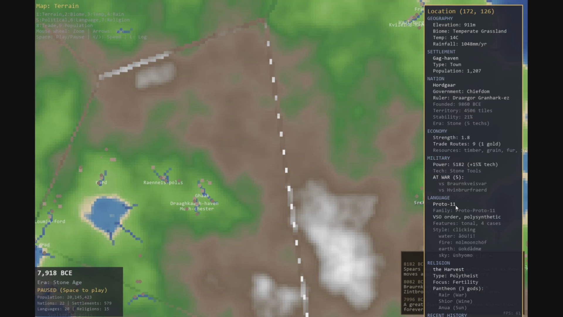Claude Code가 만든 문명 시뮬레이션 게임의 스크린샷
