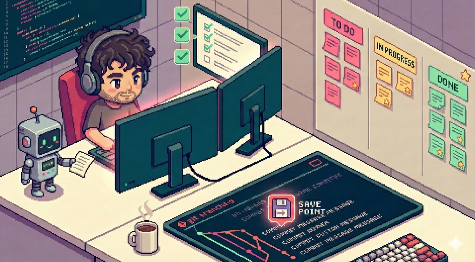 LLM과 함께하는 코딩 워크플로우를 상징하는 일러스트레이션