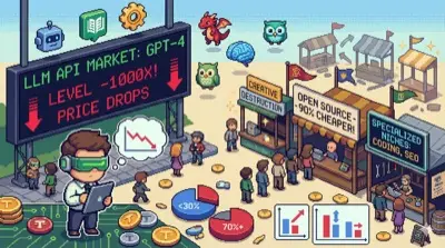 LLM 시장의 가격과 수요 역학을 상징하는 일러스트레이션