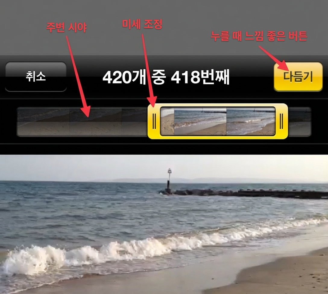 iPhone의 비디오 자르기 UI