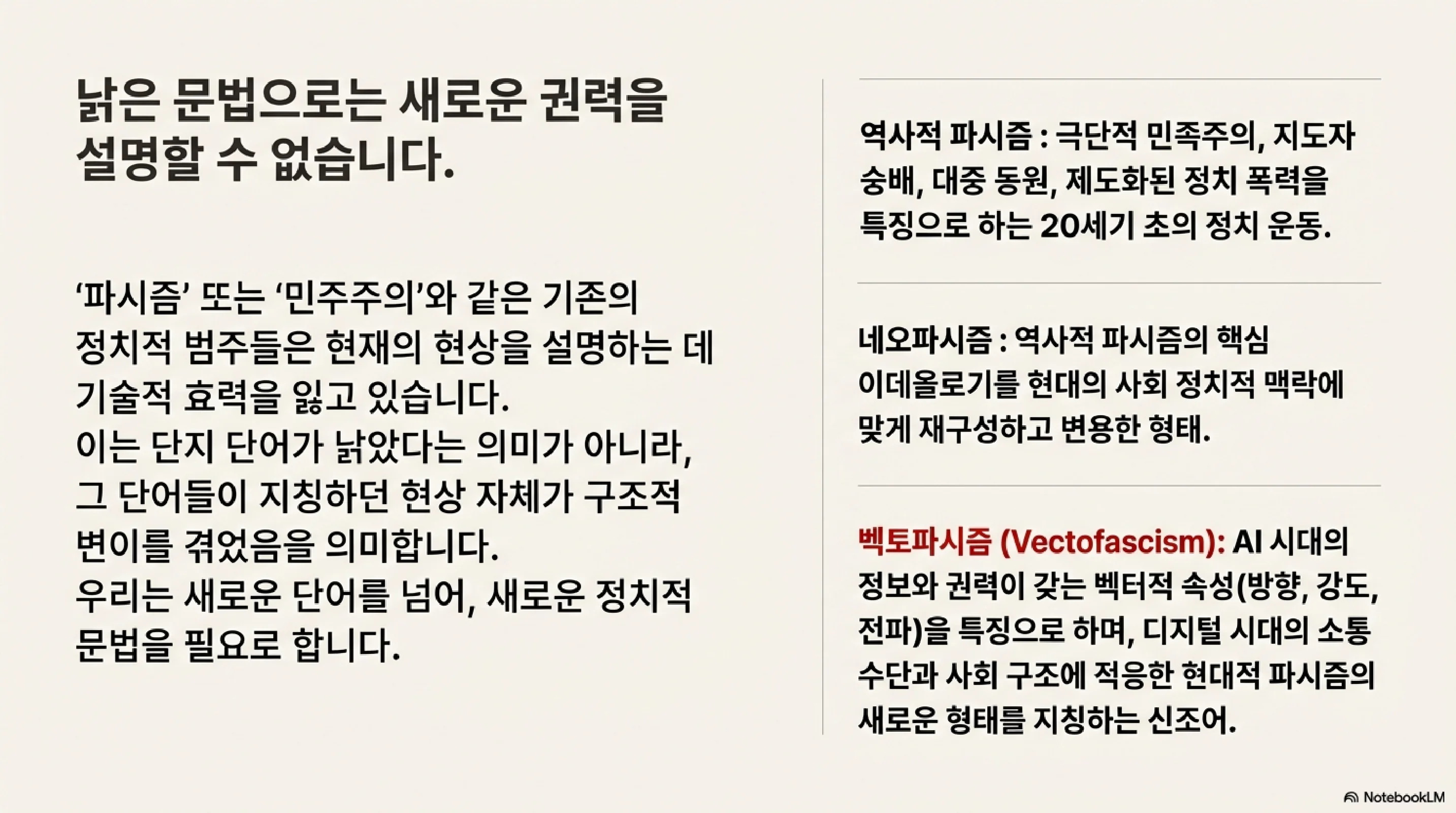 역사적 파시즘, 네오파시즘, 벡토파시즘 정의